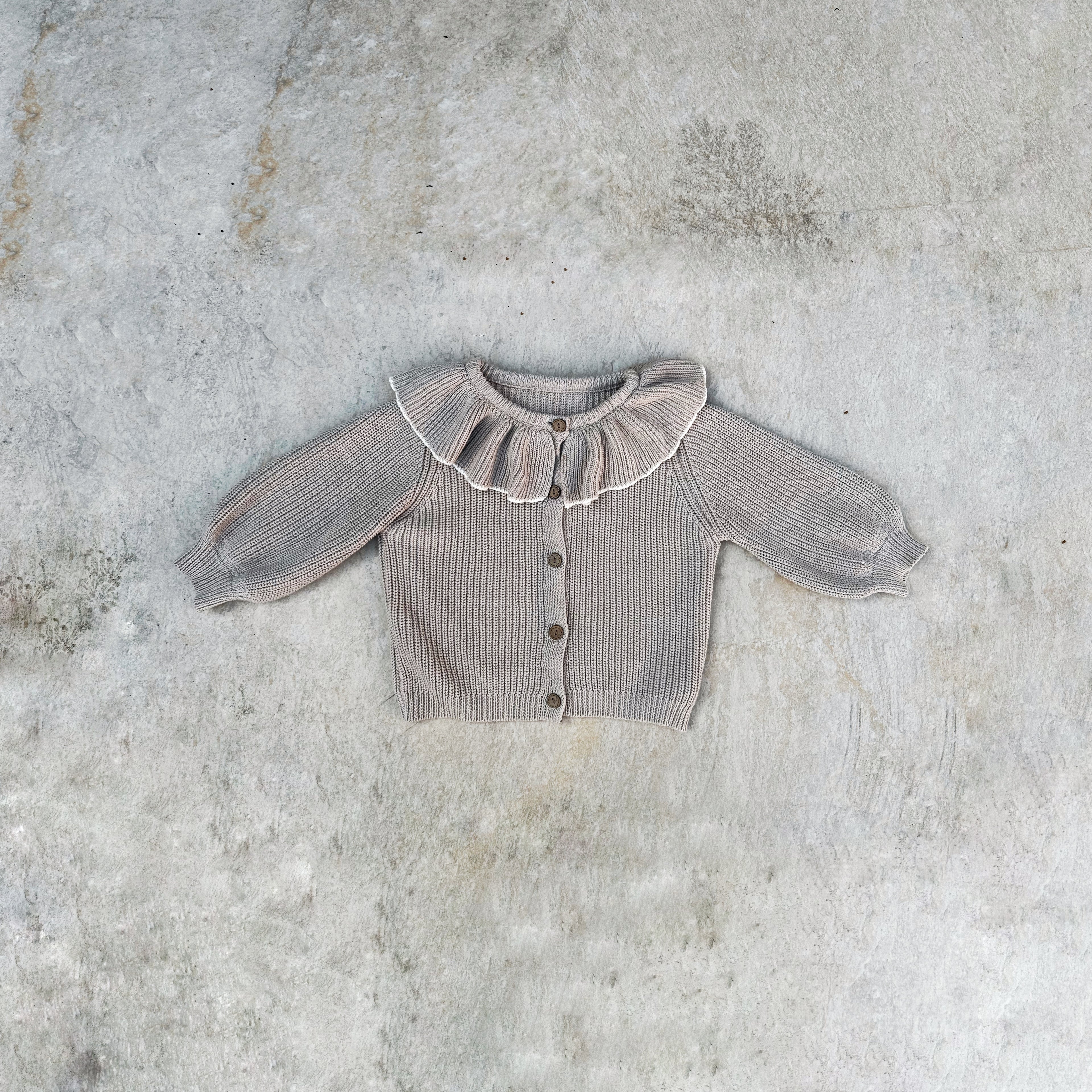 Frill Knit Balloon Sleeve Cardigan