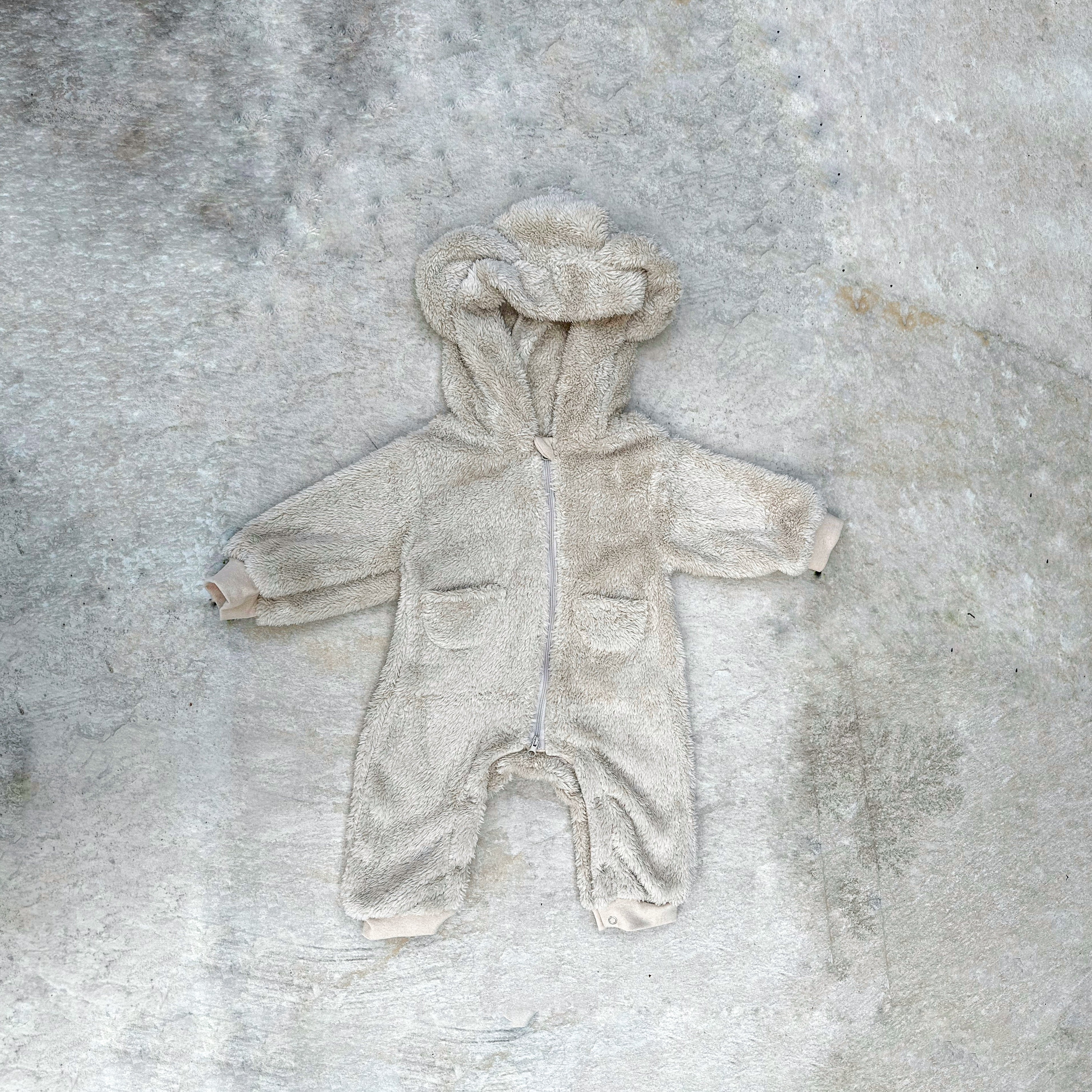 Cream Fur Hooded Suit