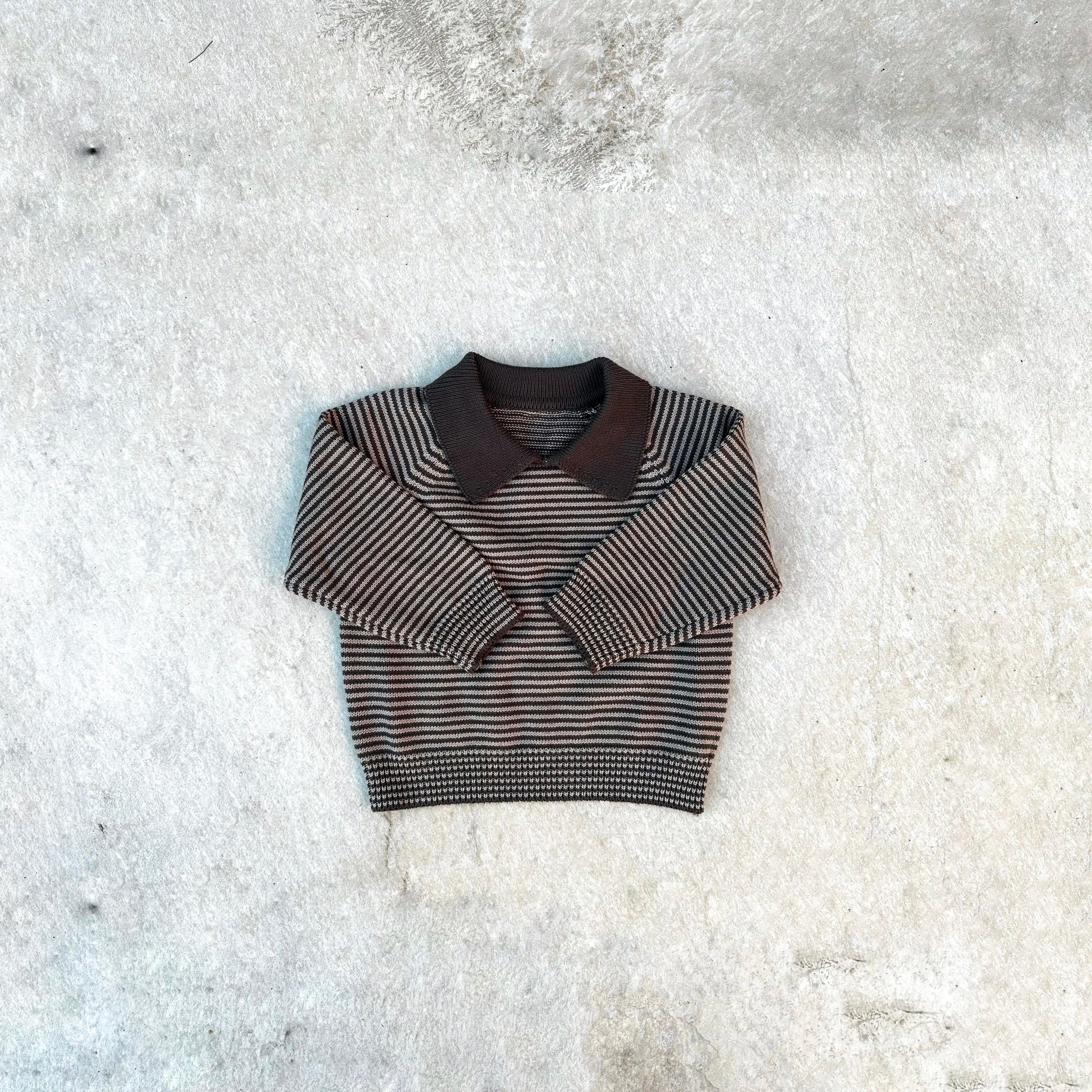 Brown Stripe Collar Knit Top